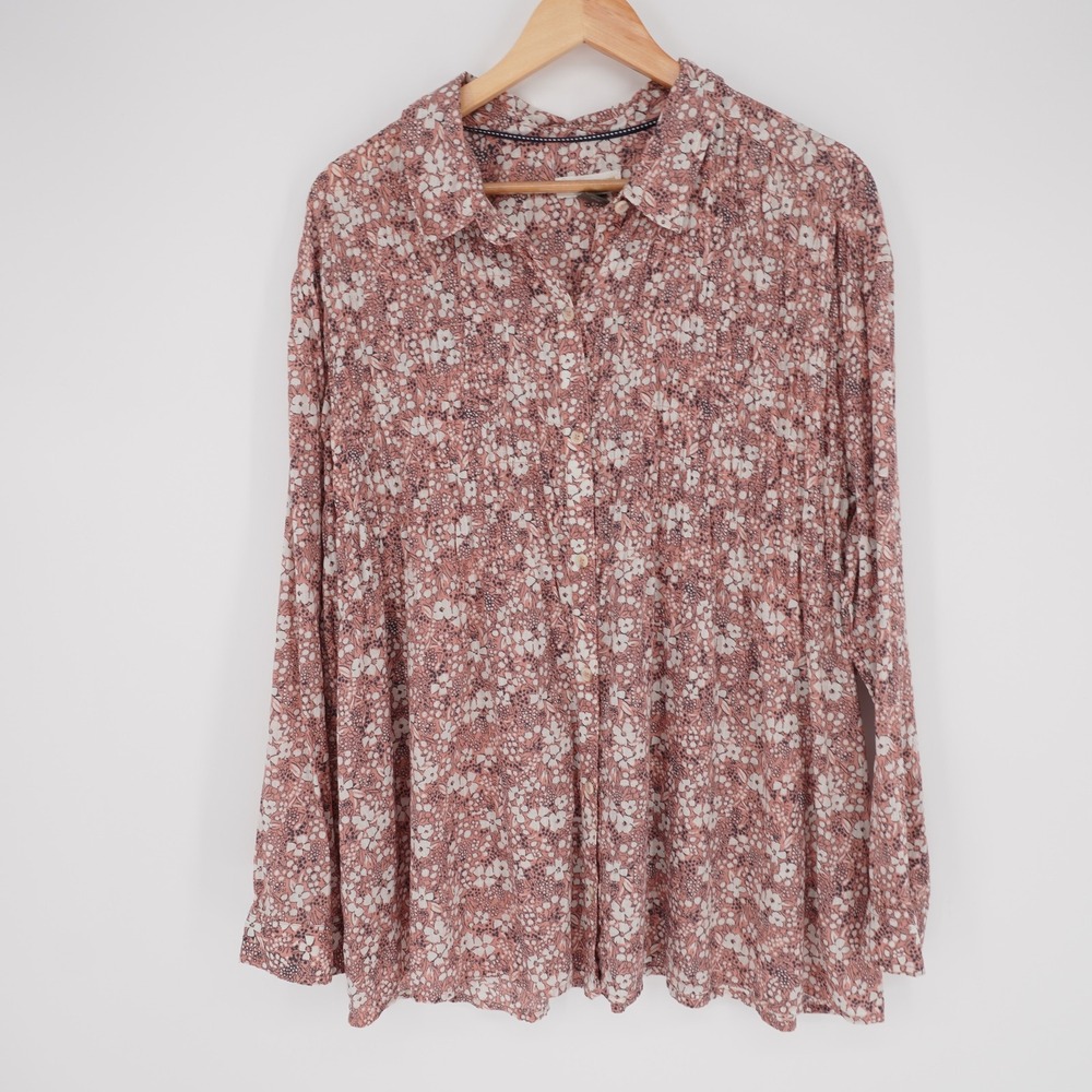 Anthropologie Pilcro Button Down Shirt Pink Floral Womens XL Floral Cottage